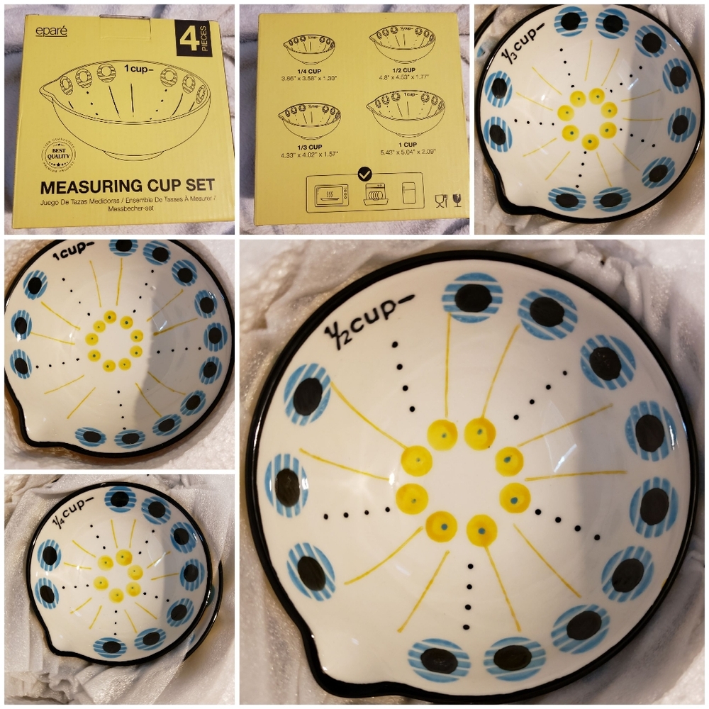 Epare 4pc Ceramic Measuring Cup Set NIB - 1\4, 1/3, 1/2 $ 1 cup